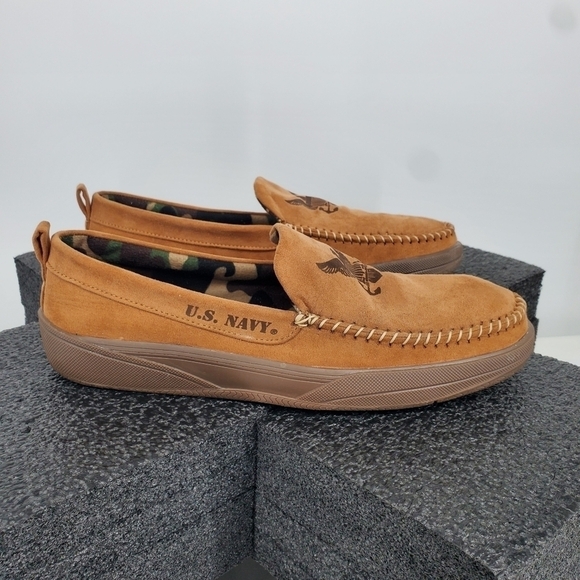 The Bradford Exchange U.S. Navy Pride" Men's Faux Suede Moccasins Size 10 Shoes - Picture 8 of 13